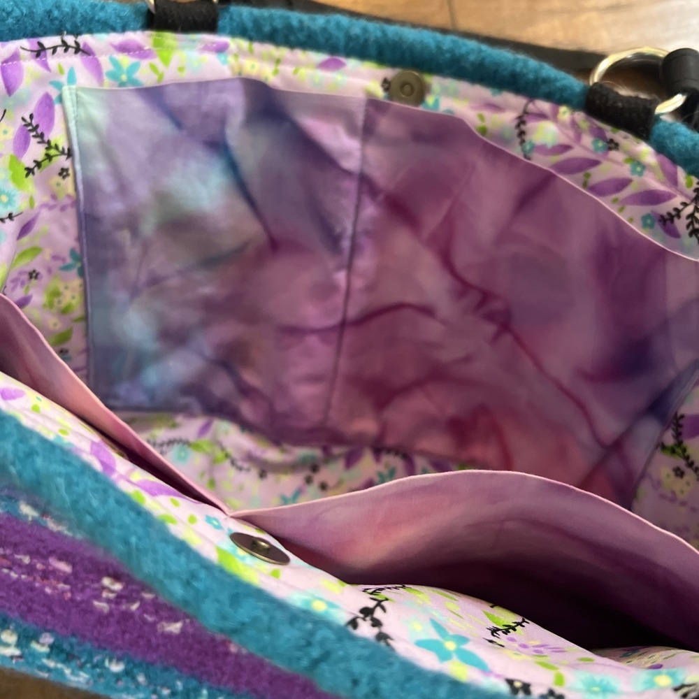 Handmade‎ Felted Wool Purple Teal Double Handle Boho Tote Handbag Purse Laptop - Picture 5 of 11